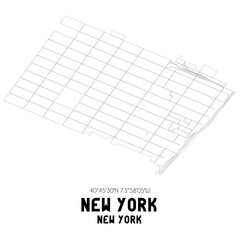 New York New York. US street map with black and white lines.