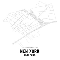 New York New York. US street map with black and white lines.