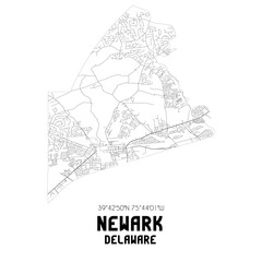 Fototapeta na wymiar Newark Delaware. US street map with black and white lines.