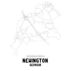 Newington Georgia. US street map with black and white lines.