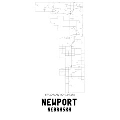 Newport Nebraska. US street map with black and white lines.