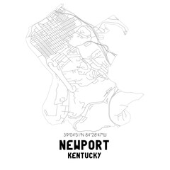 Newport Kentucky. US street map with black and white lines.