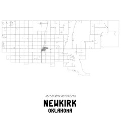 Newkirk Oklahoma. US street map with black and white lines.