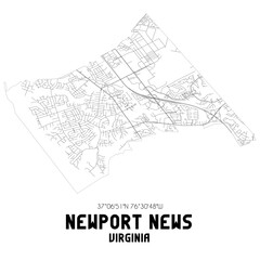 Newport News Virginia. US street map with black and white lines.