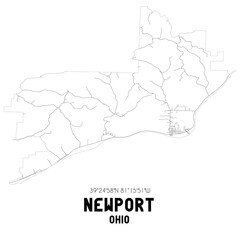 Newport Ohio. US street map with black and white lines.