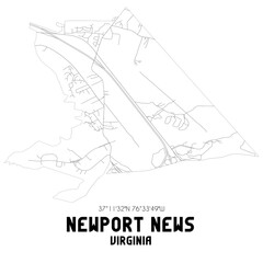Newport News Virginia. US street map with black and white lines.
