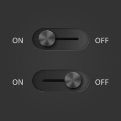 Vector 3d Black Realistic On Off Switch Buttons Closeup. Player Buttons Choice Concept. Yes or No , Plus or Minus