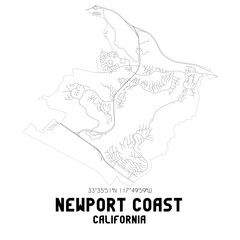 Newport Coast California. US street map with black and white lines.