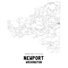 Newport Washington. US street map with black and white lines.
