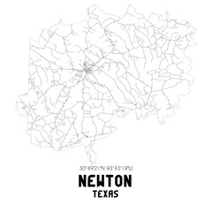 Newton Texas. US street map with black and white lines.