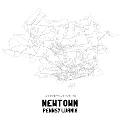Newtown Pennsylvania. US street map with black and white lines.