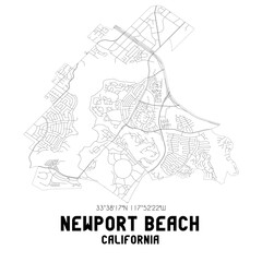 Fototapeta na wymiar Newport Beach California. US street map with black and white lines.