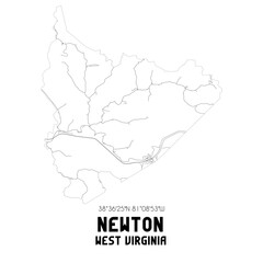 Newton West Virginia. US street map with black and white lines.
