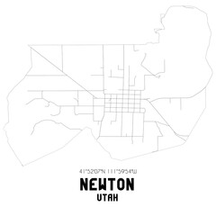 Newton Utah. US street map with black and white lines.