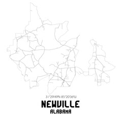 Newville Alabama. US street map with black and white lines.