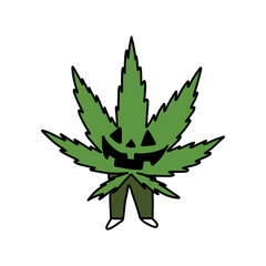marijuana leaf halloween costume doodle icon, vector color line illustration