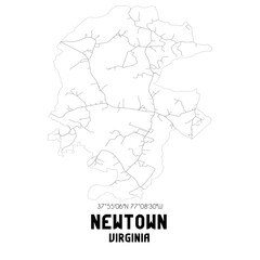 Newtown Virginia. US street map with black and white lines.