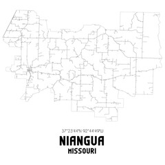 Niangua Missouri. US street map with black and white lines.