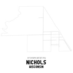Nichols Wisconsin. US street map with black and white lines.