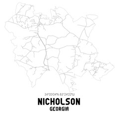 Nicholson Georgia. US street map with black and white lines.