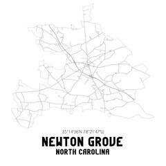 Newton Grove North Carolina. US street map with black and white lines.