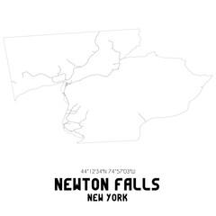 Newton Falls New York. US street map with black and white lines.
