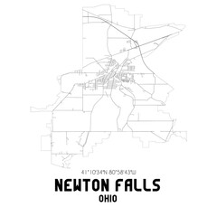 Newton Falls Ohio. US street map with black and white lines.