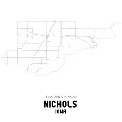 Nichols Iowa. US street map with black and white lines.