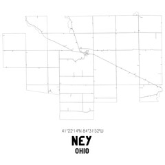 Ney Ohio. US street map with black and white lines.