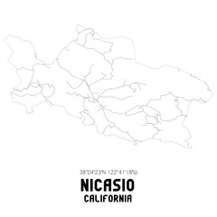 Nicasio California. US street map with black and white lines.