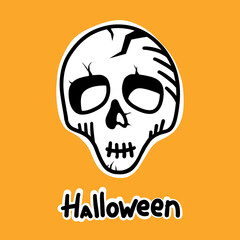 Old halloween skull on yellow background