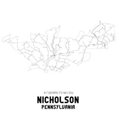 Nicholson Pennsylvania. US street map with black and white lines.