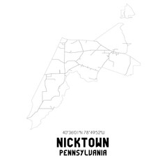 Nicktown Pennsylvania. US street map with black and white lines.