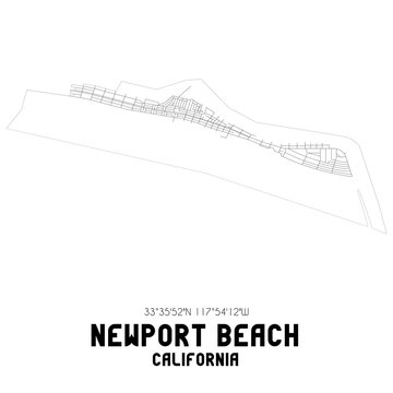 Newport Beach California. US Street Map With Black And White Lines.