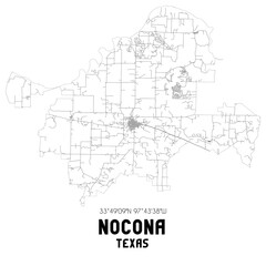 Nocona Texas. US street map with black and white lines.