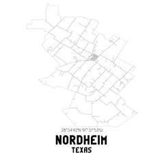 Nordheim Texas. US street map with black and white lines.