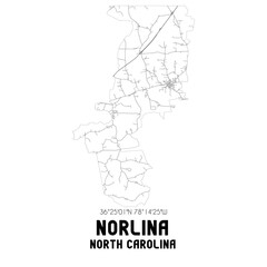 Norlina North Carolina. US street map with black and white lines.