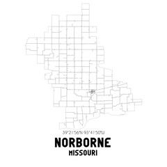 Norborne Missouri. US street map with black and white lines.