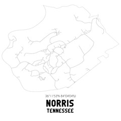 Norris Tennessee. US street map with black and white lines.