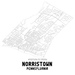 Norristown Pennsylvania. US street map with black and white lines.