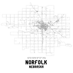 Norfolk Nebraska. US street map with black and white lines.