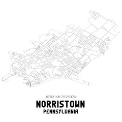 Norristown Pennsylvania. US street map with black and white lines.