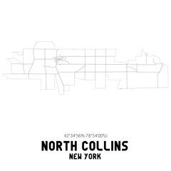 North Collins New York. US street map with black and white lines.