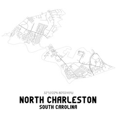 North Charleston South Carolina. US street map with black and white lines.