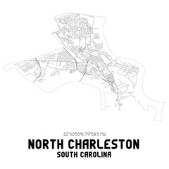 North Charleston South Carolina. US street map with black and white lines.