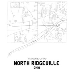 North Ridgeville Ohio. US street map with black and white lines.