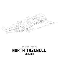 North Tazewell Virginia. US street map with black and white lines.