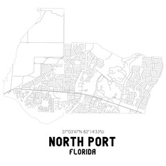 Fototapeta na wymiar North Port Florida. US street map with black and white lines.