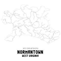 Normantown West Virginia. US street map with black and white lines.