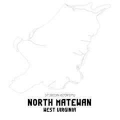 North Matewan West Virginia. US street map with black and white lines.